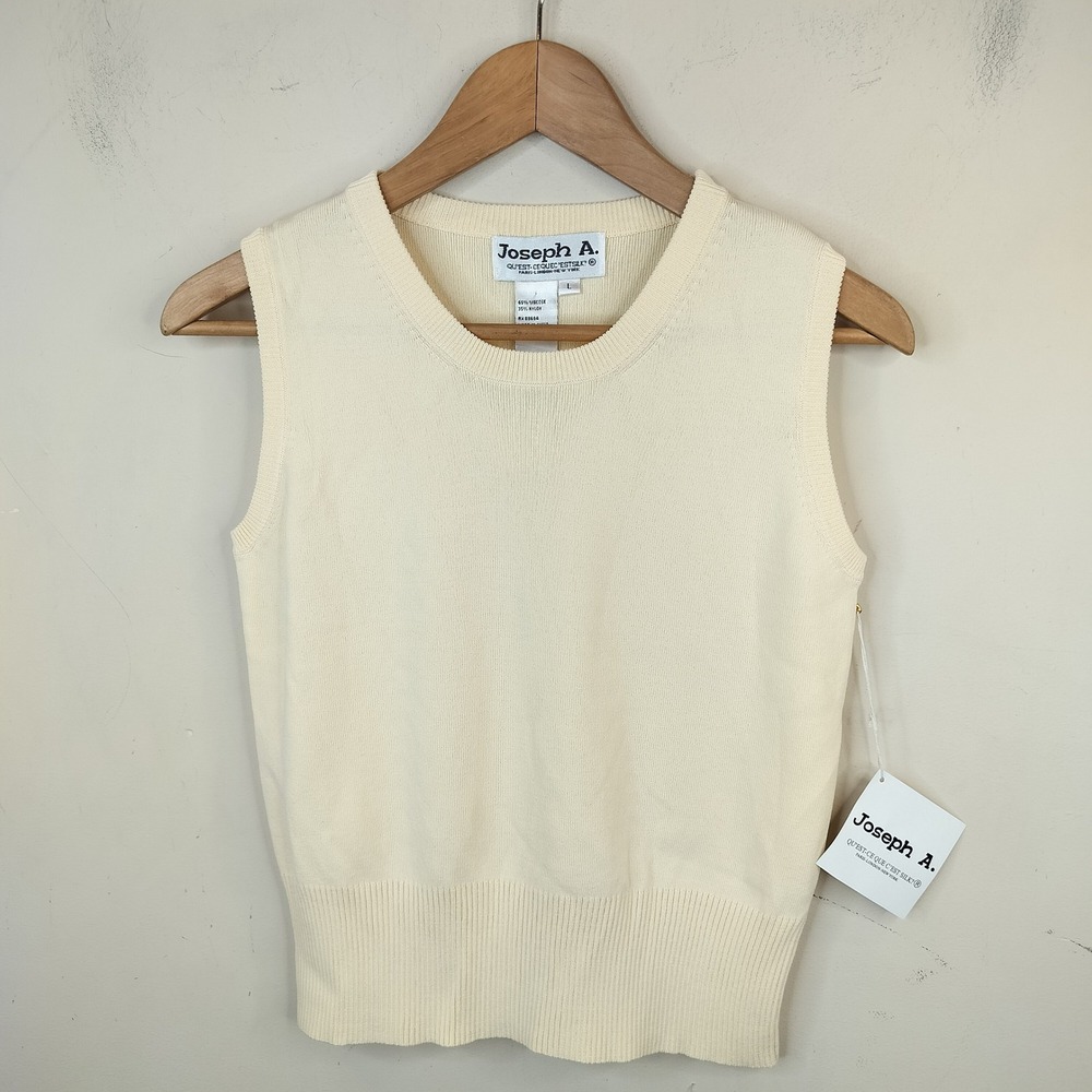 Joseph A Sweater Vest Large Cream Stretch Classic Minimalist